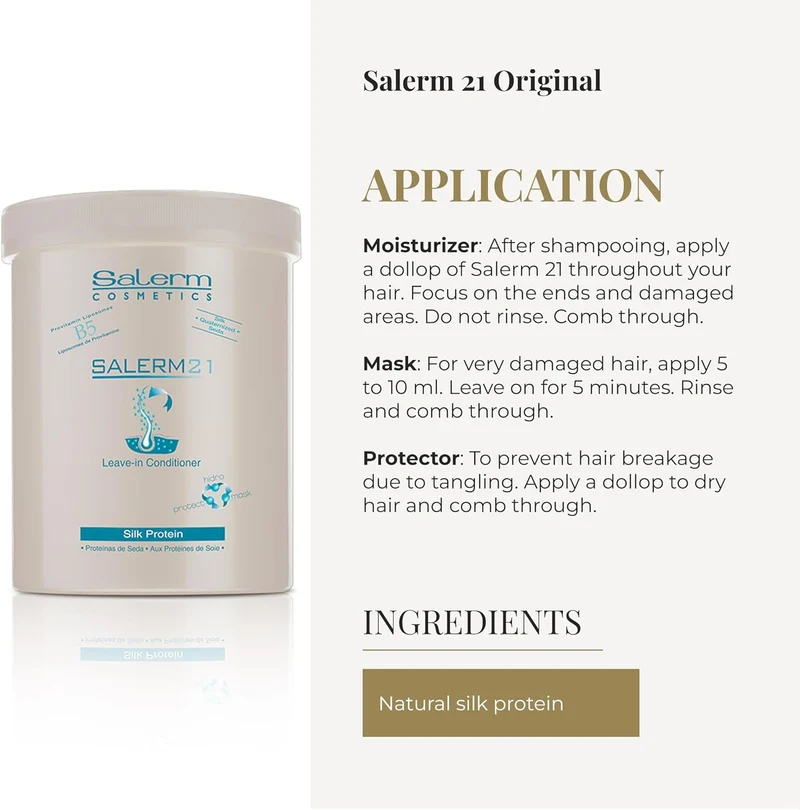 SALERM - Acondicionador de Pelo Instantáneo - Salerm 21 Silk Protein - 1000 ml - Acondicionador sin Aclarado o con Aclarado - con Proteínas de Seda - Protector del Calor e Hidratante