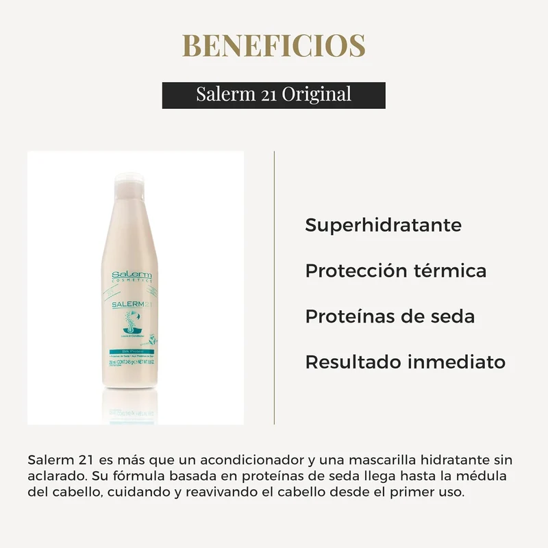 SALERM - Acondicionador de Pelo Instantáneo - Salerm 21 Silk Protein - 250 ml - sin Aclarado o con Aclarado - con Proteínas de Seda - Protector del Calor e Hidratante
