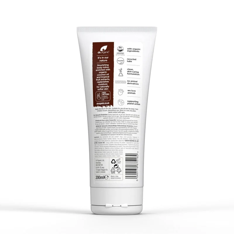 Loción corporal de Aceite Virgen de Coco para piel seca a muy seca 200ml