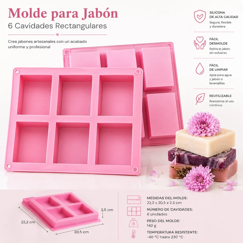 Molde para jabón 6 cabidades rectangular