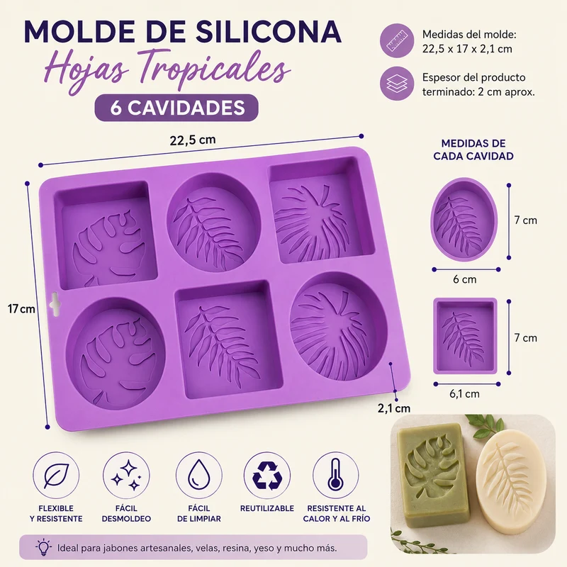 Molde para jabón 6 unidades con hojas tropicales
