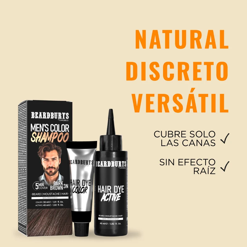 Champú color para hombre 3N Castaño Oscuro| Pelo, Barba y Bigote