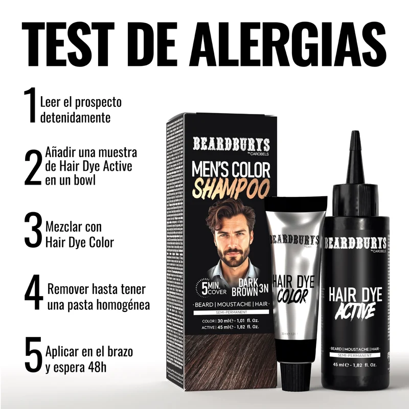 Champú color para hombre 3N Castaño Oscuro| Pelo, Barba y Bigote