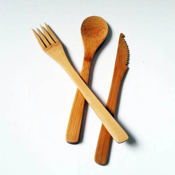 Utensilios de Bambú: Tenedor, Cuchillo y Cuchara