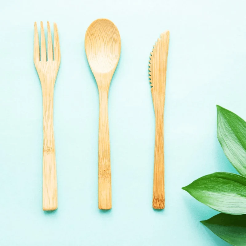 Utensilios de Bambú: Tenedor, Cuchillo y Cuchara
