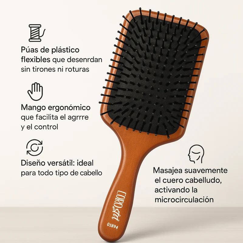 Cepillo Plano Púa de Plástico