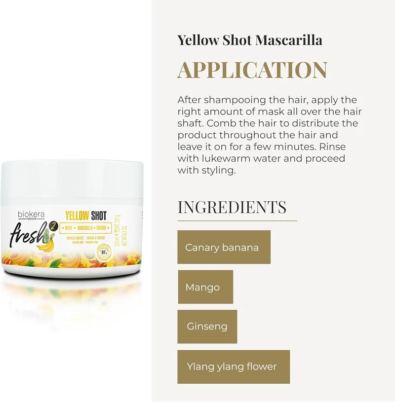 SALERM - Mascarilla Reparadora Cabello muy Dañado - Biokera Fresh Yellow Shot Mascarilla - 250 ml - Hidratra, Repara y Protege el Cabello - Antiencrespamiento - Sin Sulfatos ni Parabenos