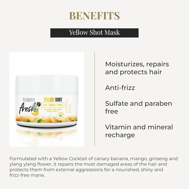 SALERM - Mascarilla Reparadora Cabello muy Dañado - Biokera Fresh Yellow Shot Mascarilla - 250 ml - Hidratra, Repara y Protege el Cabello - Antiencrespamiento - Sin Sulfatos ni Parabenos