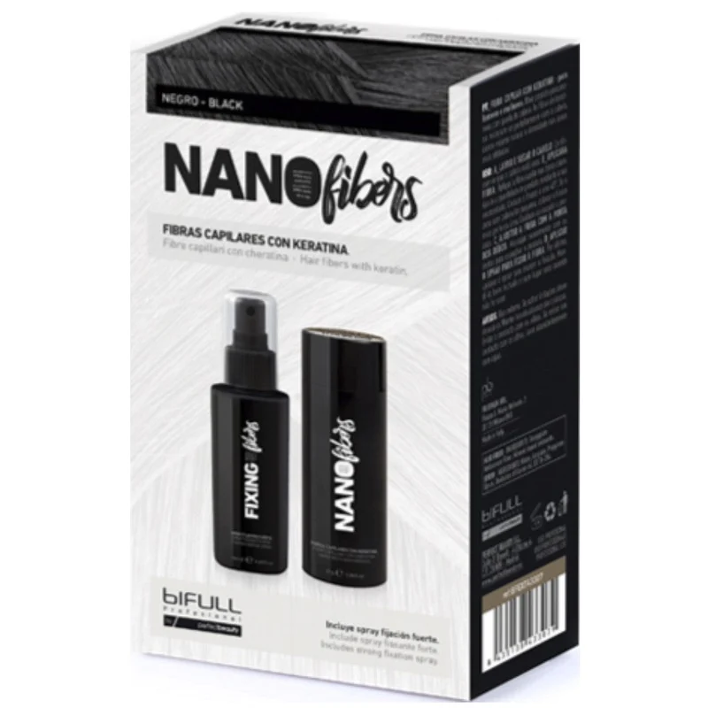 Bifull - Nano Fibras Capilares con Spray de Fijación Fuerte Color Negro 100 ml + 25 g - BFEXT43304