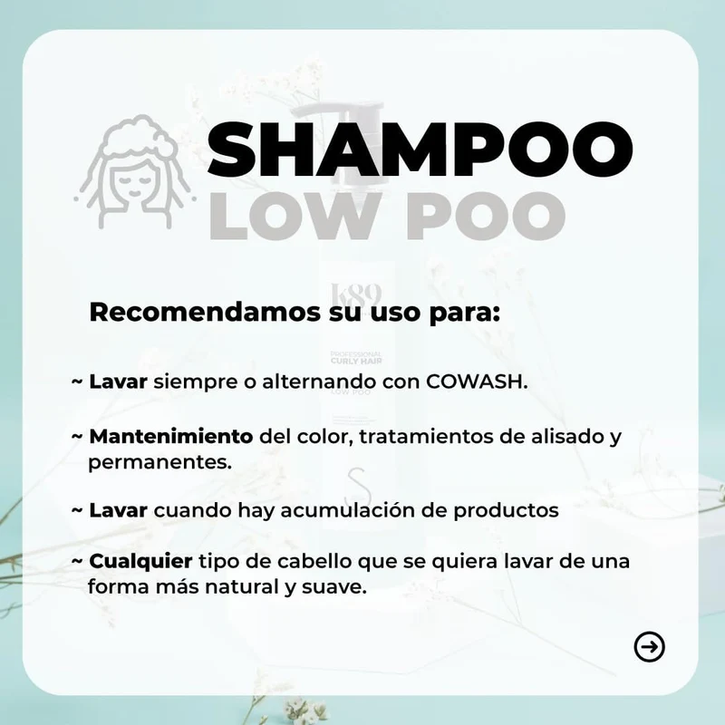 K89 - Professional Curly Hair Low Poo Champú sin Sulfatos con Aceite de Argán 500ml - Limpia sin Resecar el Cuero Cabelludo Sensible - Método Curly