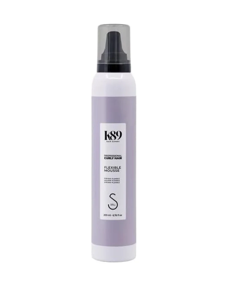 K89 - Professional Curly Hair Mousse Flexible Espuma de Fijación Flexible 200 ml - Define el Rizo sin Cast ni Efecto Duro - Sin Alcohol, Método Curly