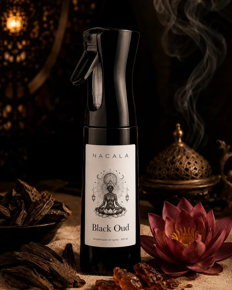 Ambientador Spray 300ml NACALA - Black Oud - Aroma Amaderado Especiado con Pachulí - Fragancia de Lujo para Despachos, Oficinas y Hoteles