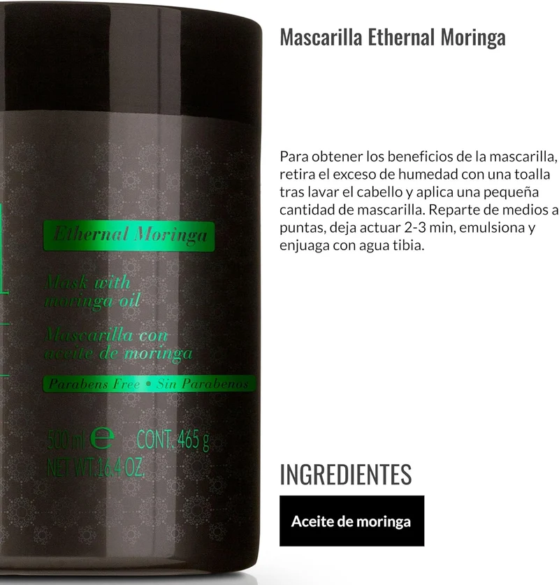LENDAN - Ethernal Moringa Mascarilla Hidratante y Reparadora con Aceite de Moringa 500 ml - Nutre y Fortalece el Cabello Castigado - Efecto Antiedad
