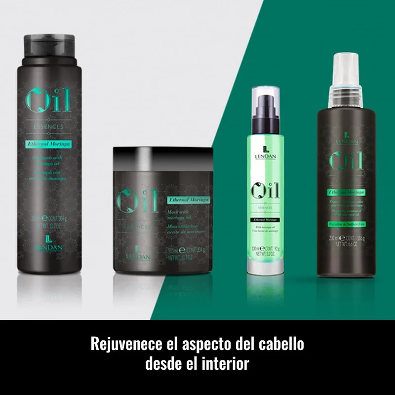 LENDAN - Oil Essences Ethernal Moringa Aceite Capilar 100ml - Sella las Puntas y Controla el Encrespamiento - Filtro UV, Brillo y Nutrición Profunda
