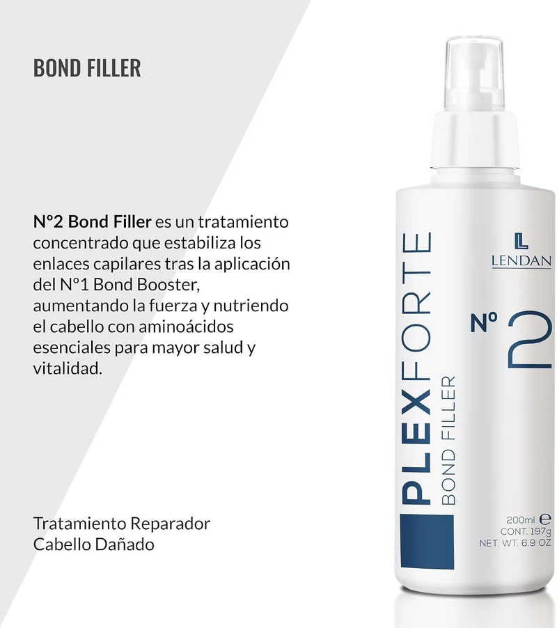 LENDAN - Plex Forte Nº2 Bond Filler Tratamiento Reparador sin Aclarado con Aminoácidos 200 ml - Refuerza los Enlaces del Cabello Teñido y Decolorado