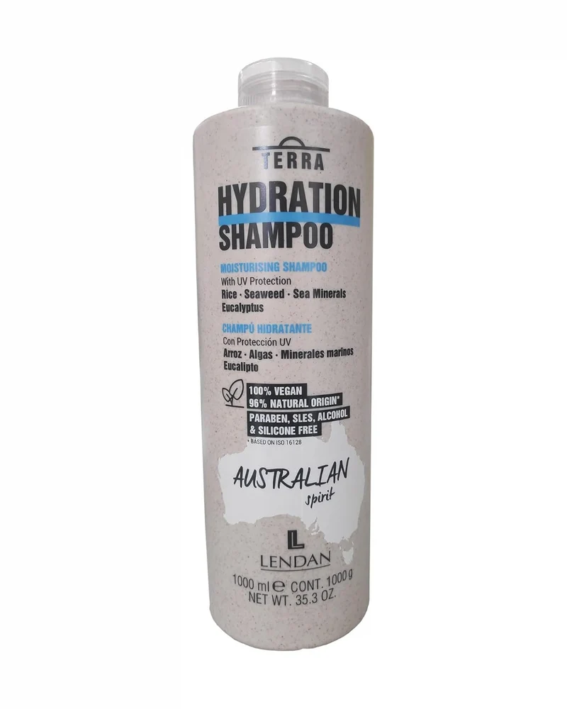 LENDAN - Terra Hydration Shampoo Champú Hidratante con Filtro UV y Algas 1000 ml - Protege del Sol y Elimina el Cloro - Cabello Seco y Encrespado