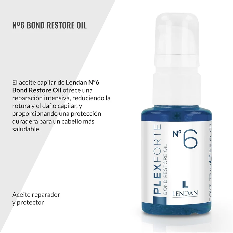 LENDAN - Plex Forte Nº6 Bond Restore Oil Aceite Capilar con Argán, Vitamina E y Monoï de Tahití 75 ml - Repara, Antirrotura y Protección Térmica 232º