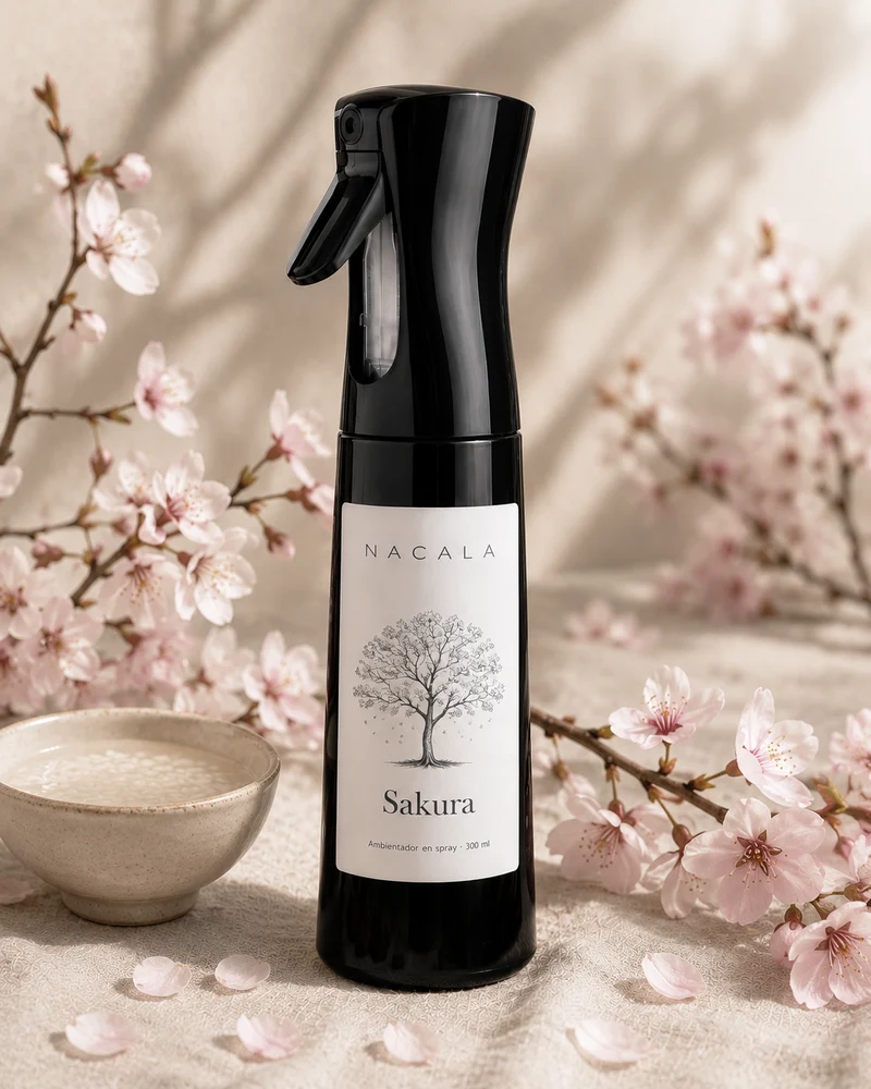 Ambientador NACALA - Sakura (Spray, Coche o Mikado) - Aroma Sensual a Flor de Cerezo y Vainilla - Floral Cálido para Dormitorio y Centros de Belleza