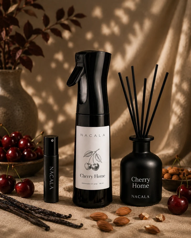 Ambientador NACALA - Cherry Home (Spray, Coche o Mikado) - Inspirado en ZaraHome - Gourmand de Cereza y Piruleta Dulce y Acogedora para Toda la Casa