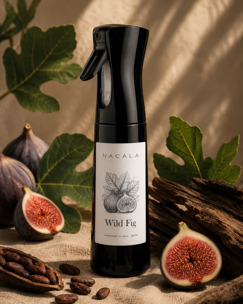 Ambientador NACALA - Wild Fig (Spray, Coche o Mikado) - Olor a Higo Silvestre Verde y Maderas - Fragancia Elegante para Hogar, Oficina y Negocio