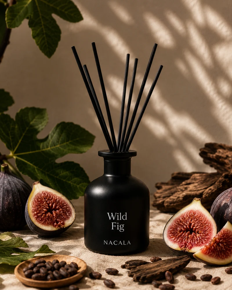 Ambientador NACALA - Wild Fig (Spray, Coche o Mikado) - Olor a Higo Silvestre Verde y Maderas - Fragancia Elegante para Hogar, Oficina y Negocio