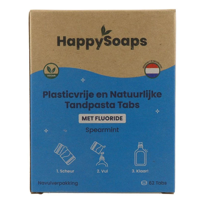 Happysoaps Tandpasta Navulverpakking – Met Fluoride – Spearmint 62 stuks